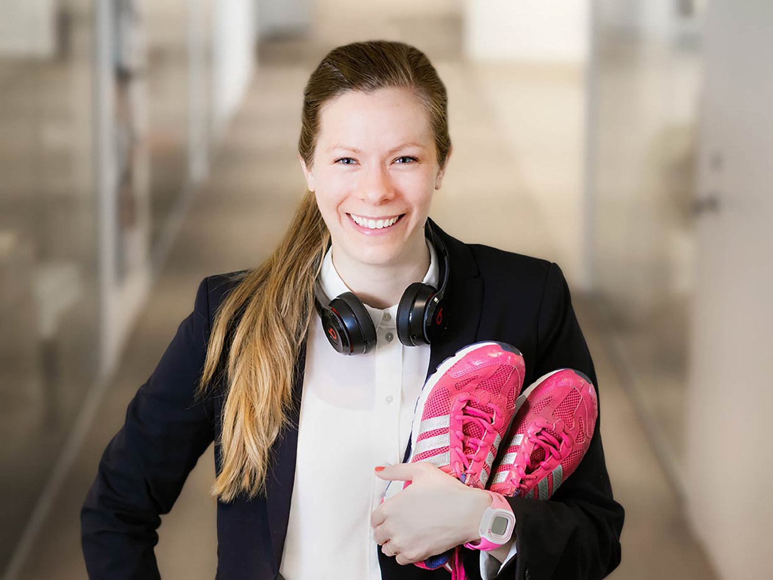 This is a profile image of Petra – with a passion for running and banking